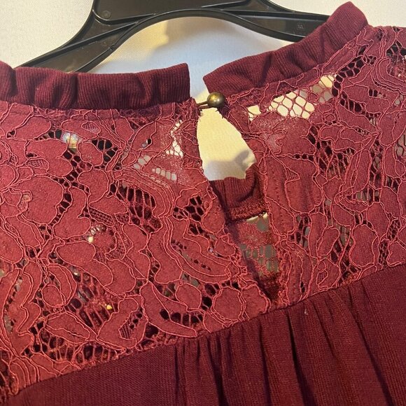 NWT Suzanne Betro Burgundy Long Sleeve Lace Detail Blouse 2X Fall Whimsigoth - Picture 6 of 7